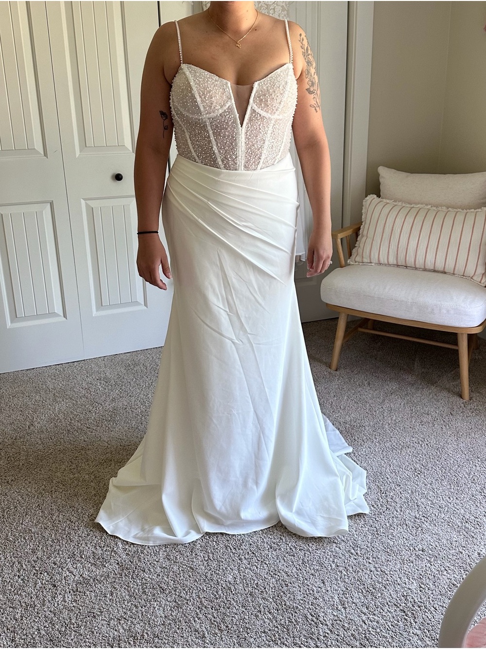 White Beaded Corset Spaghetti-Strap Wedding Dress